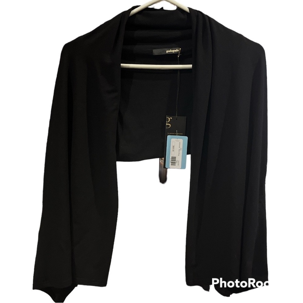 Gado Gado Black Jersey Knit Wide Sleeve Cropped Shrug Cardigan OS NWT